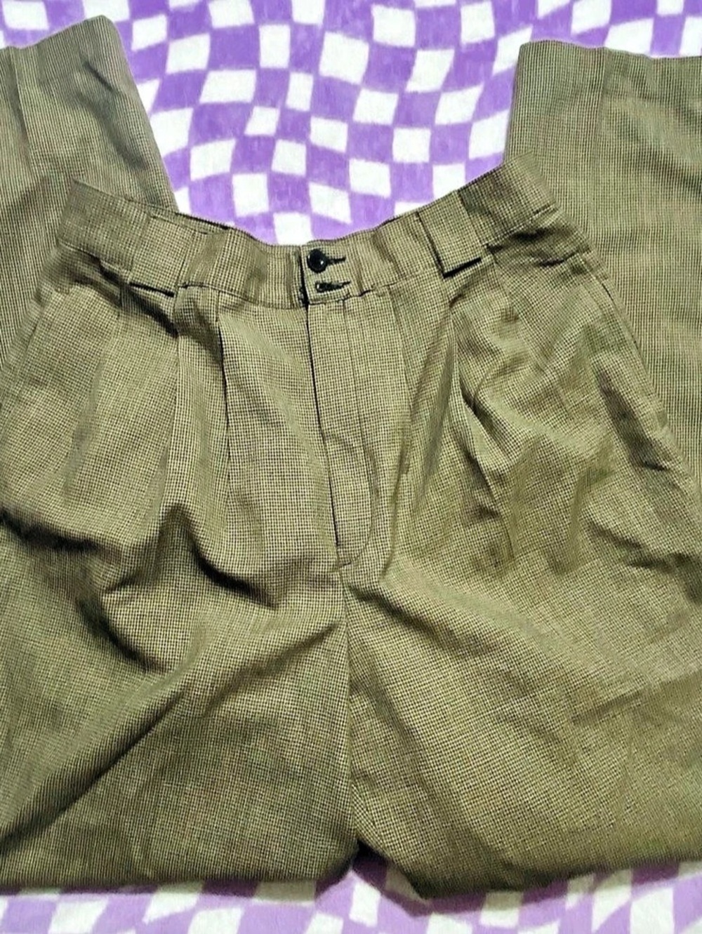 Collectible Gold Houndstooth Wool Trousers Size 12 Like New